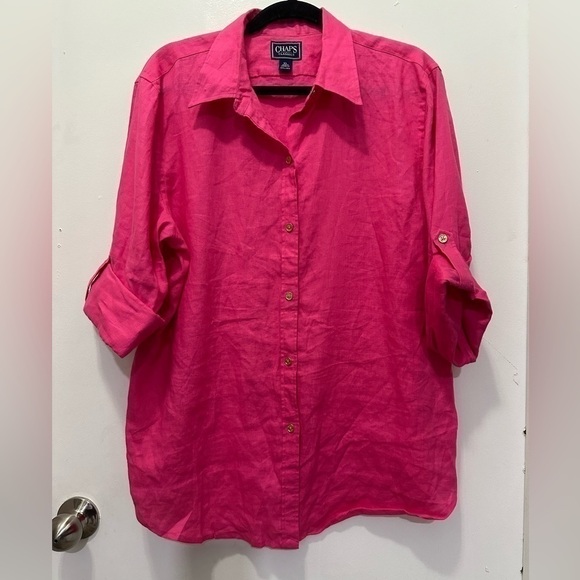 COPY - Chaps Fuchsia Color 100% Linen Buttoned Down Shirt Top Sz XL - Picture 1 of 6